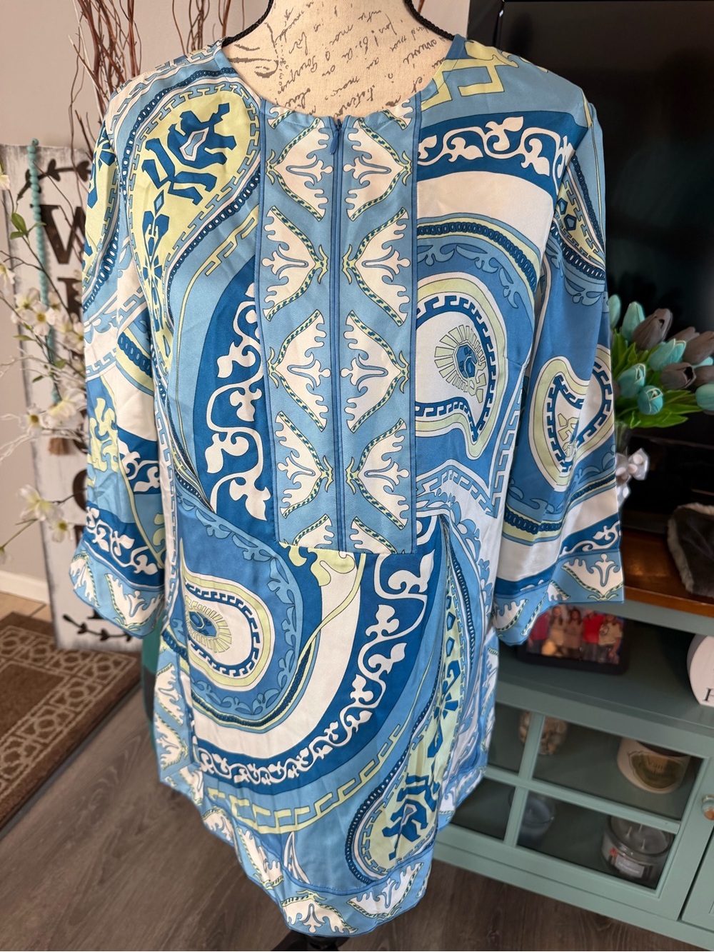 Coldwater Creek Blue and White Paisley Tunic Blouse Size Medium